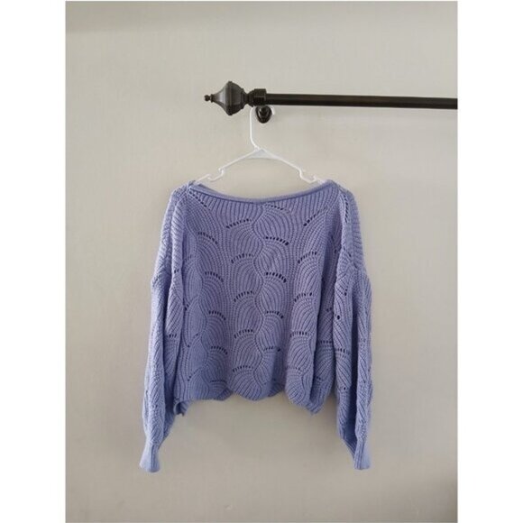 Cottagecore Boho Scallop Knit Sweater Open Weave Cropped Cozy Pullover cozy XS - Picture 6 of 6